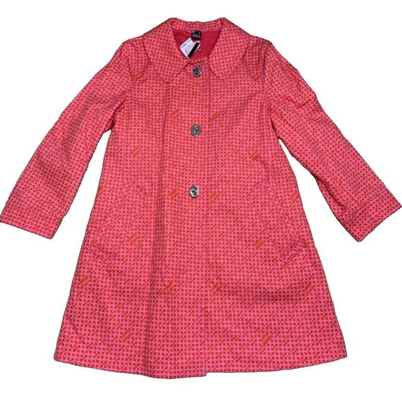 COACH Womens Jacket Size 2 Cotton Rain Spellout‎ Logo Metal Clasp Red Pink NWT - Picture 1 of 12
